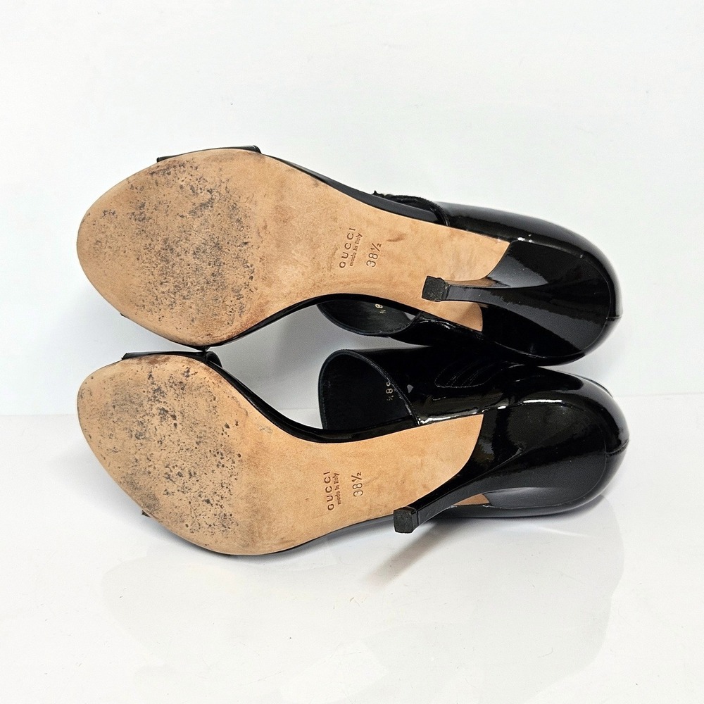 Gucci Black Patent Leather Ankle Cuff Sandal Heels Size 38.5 - Picture 7 of 11